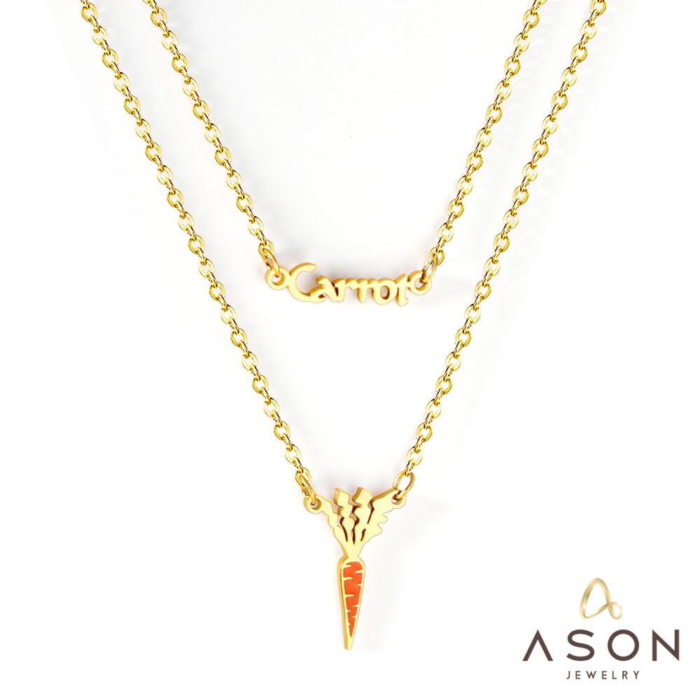 ASON Gold Color Unusual Carrot Pendant Necklace Double Chain Stainless Steel Necklaces for Women Fashion Jewelry Gift asonjewelry